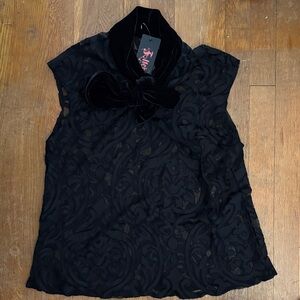 NWT Folter 1X Sheer Velvet Burnout top with Velvet Tie